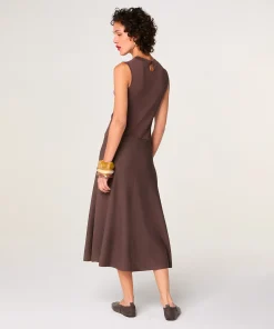Rodier Robe longue évasée marron écorce