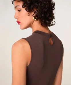 Rodier Robe longue évasée marron écorce