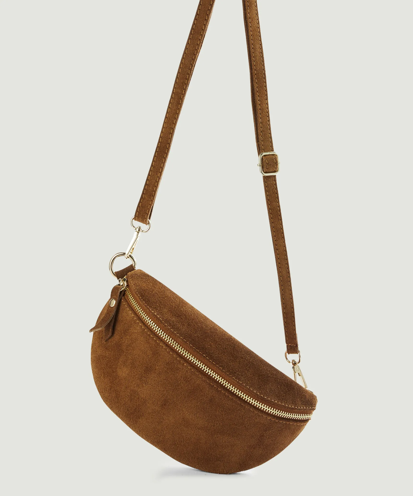 New Rodier Sac banane Lila en cuir velours marron camel