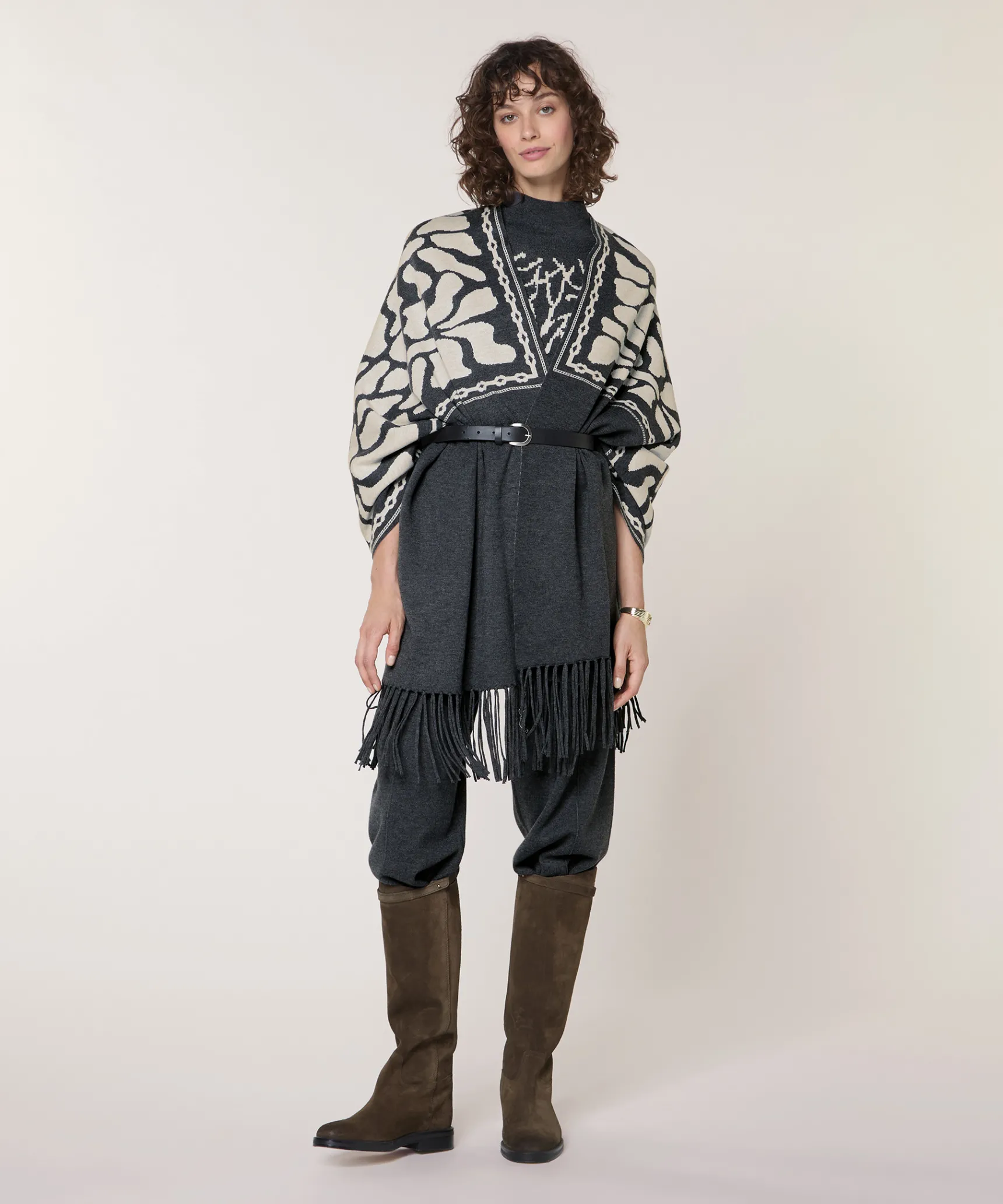 Clearance Rodier Étole en maille jacquard gris foncé