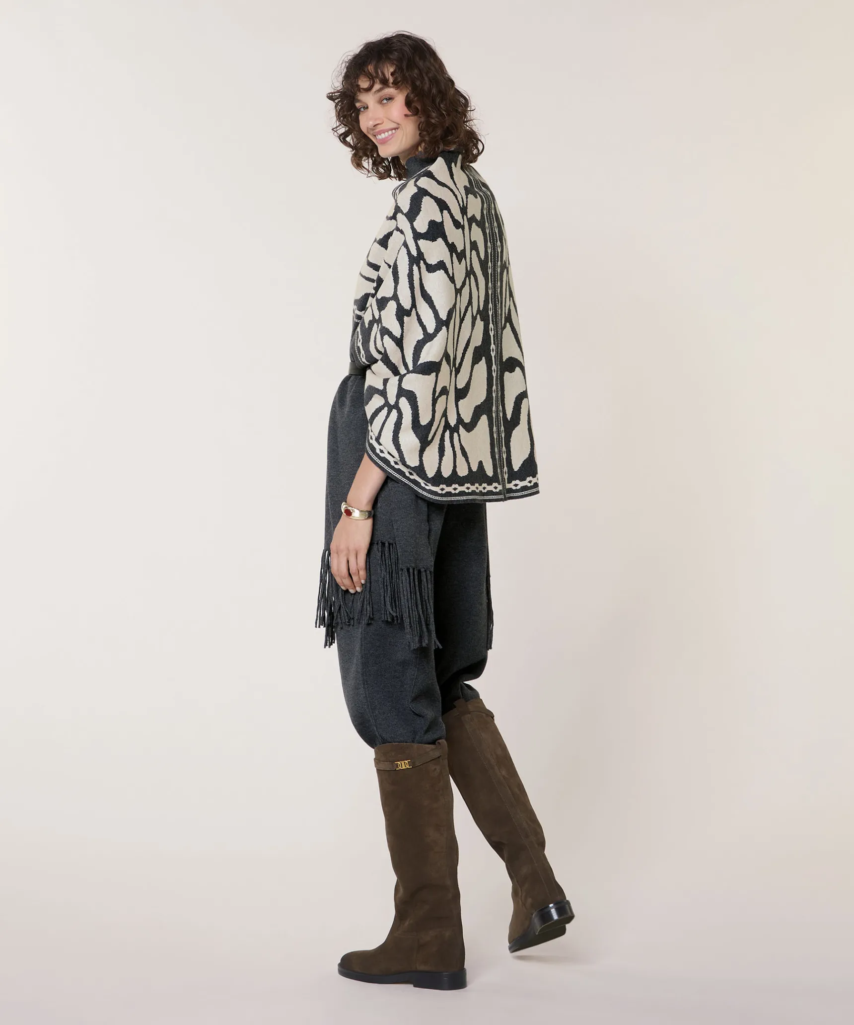 Clearance Rodier Étole en maille jacquard gris foncé