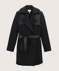 Rodier Trench-coat bi-matière cuir noir
