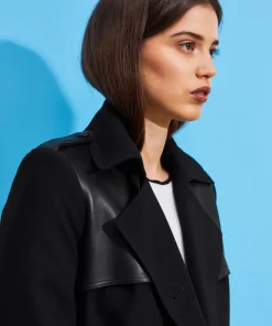 Rodier Trench-coat bi-matière cuir noir