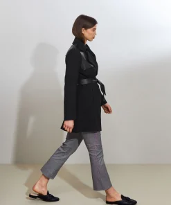 Rodier Trench-coat bi-matière cuir noir