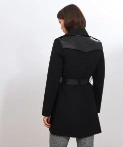 Rodier Trench-coat bi-matière cuir noir