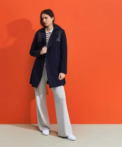 Clearance Rodier Trench-coat bi-matière cuir bleu marine