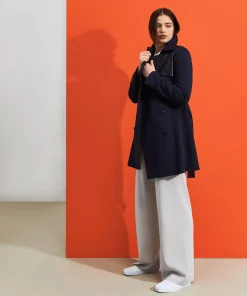 Clearance Rodier Trench-coat bi-matière cuir bleu marine