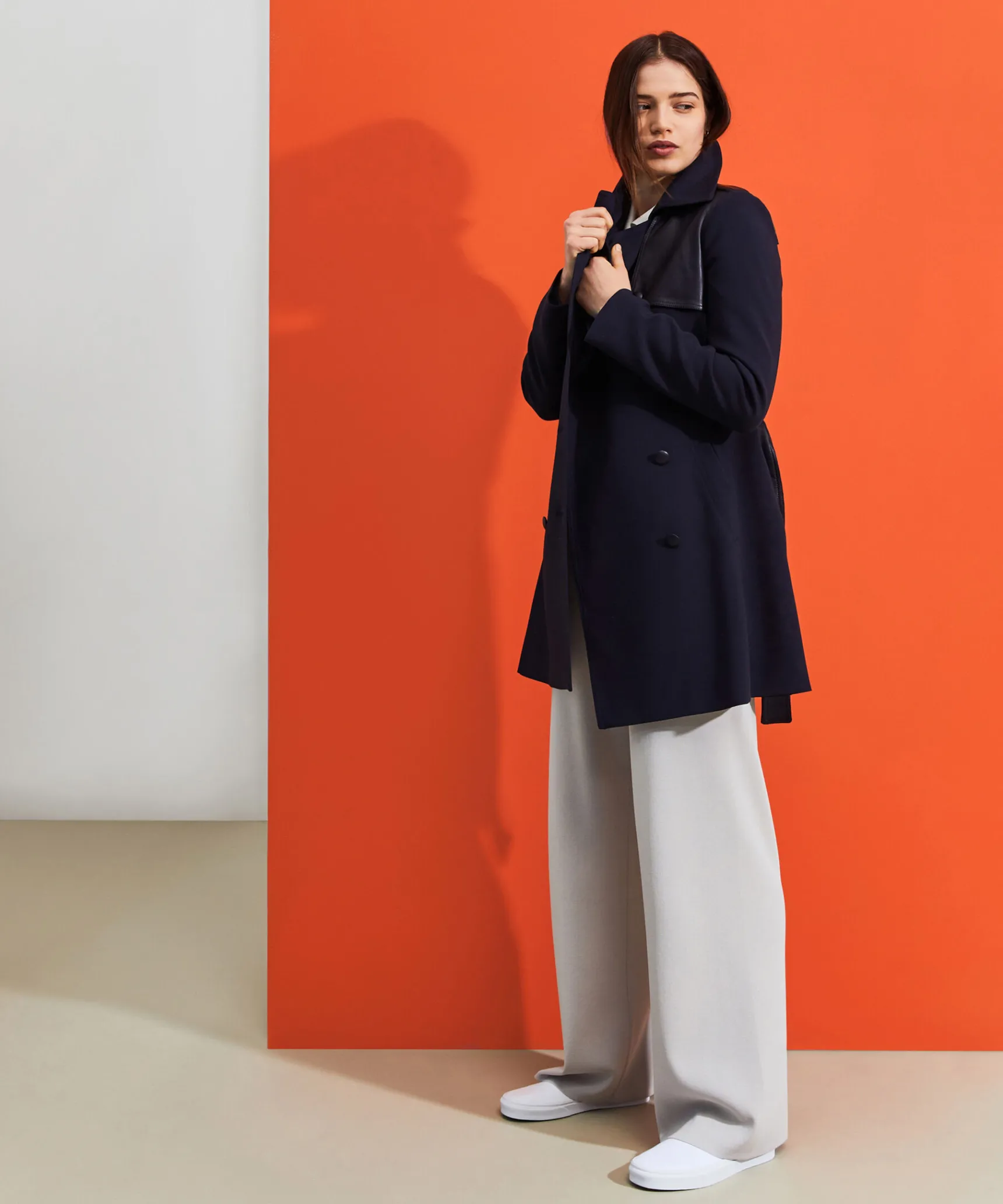 Clearance Rodier Trench-coat bi-matière cuir bleu marine