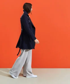 Clearance Rodier Trench-coat bi-matière cuir bleu marine