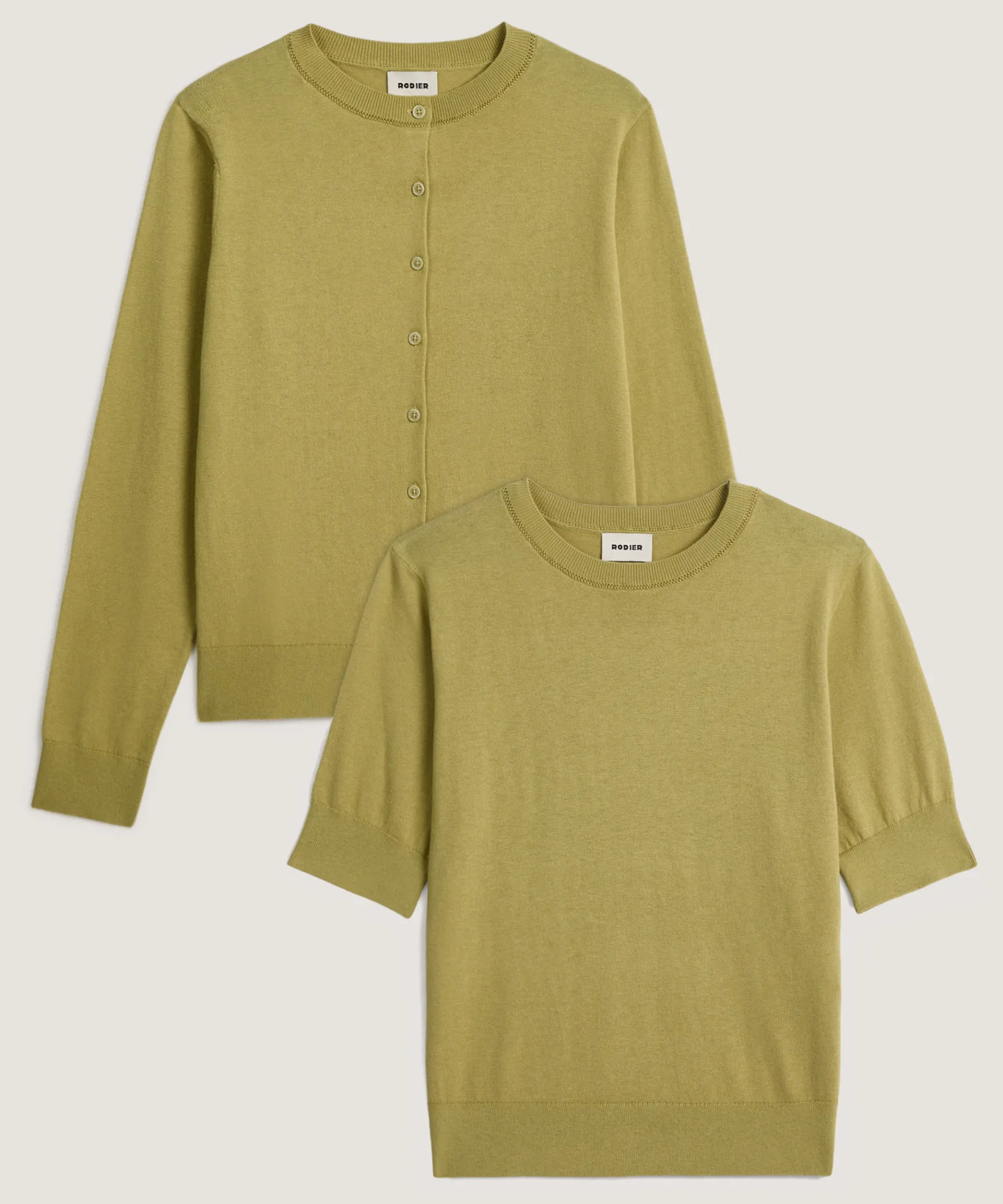 Hot Rodier Twin-set en coton vert pistache