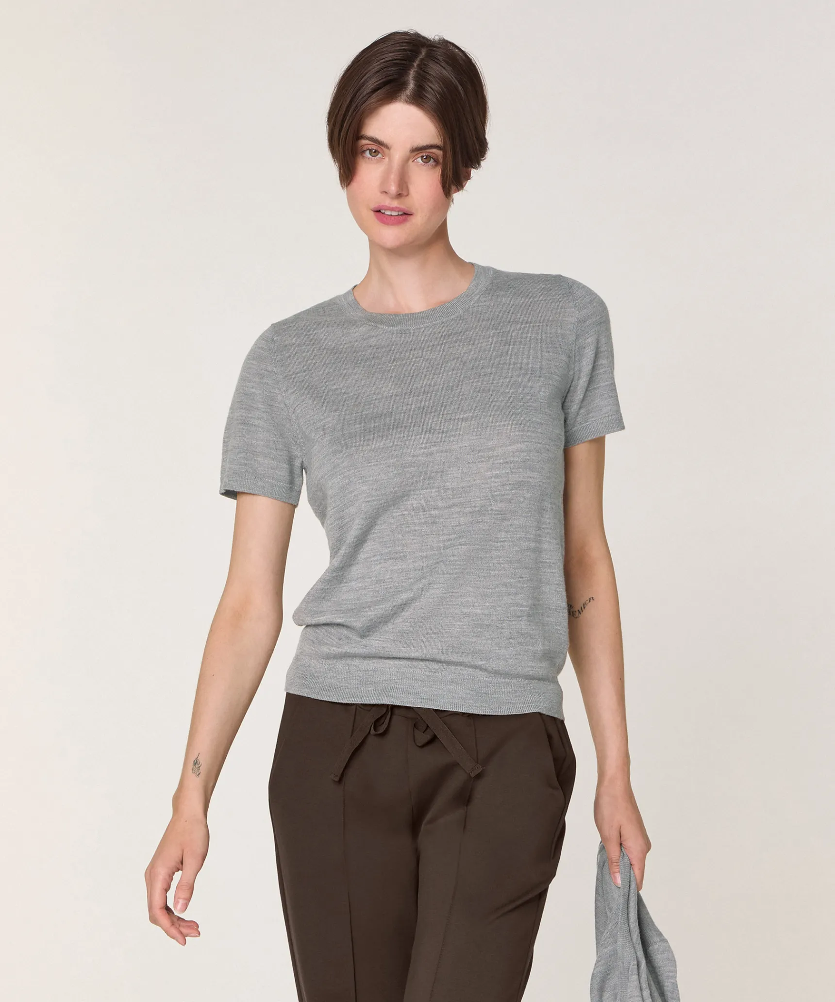 Clearance Rodier Twin-set en laine mérinos gris chiné