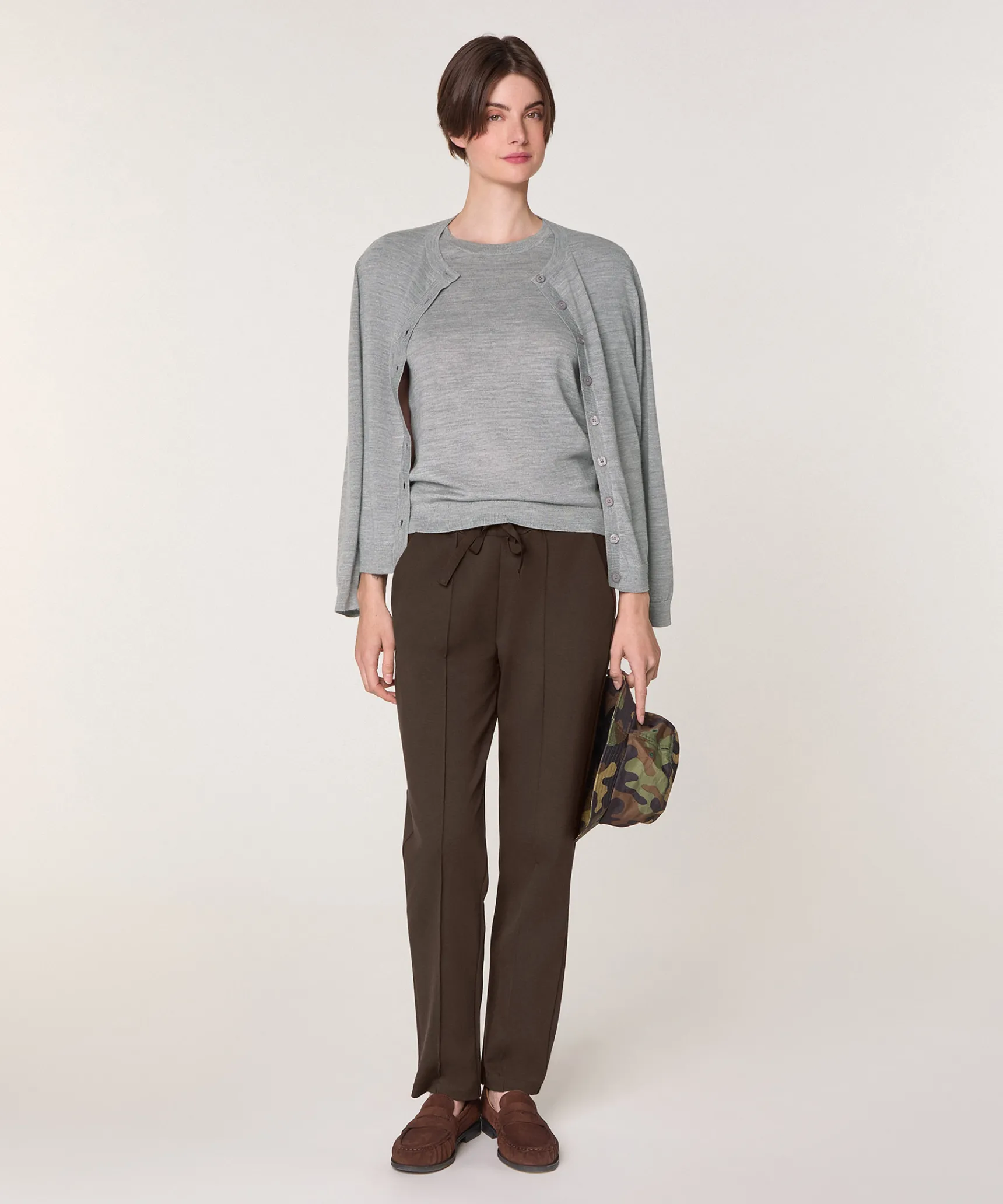 Clearance Rodier Twin-set en laine mérinos gris chiné