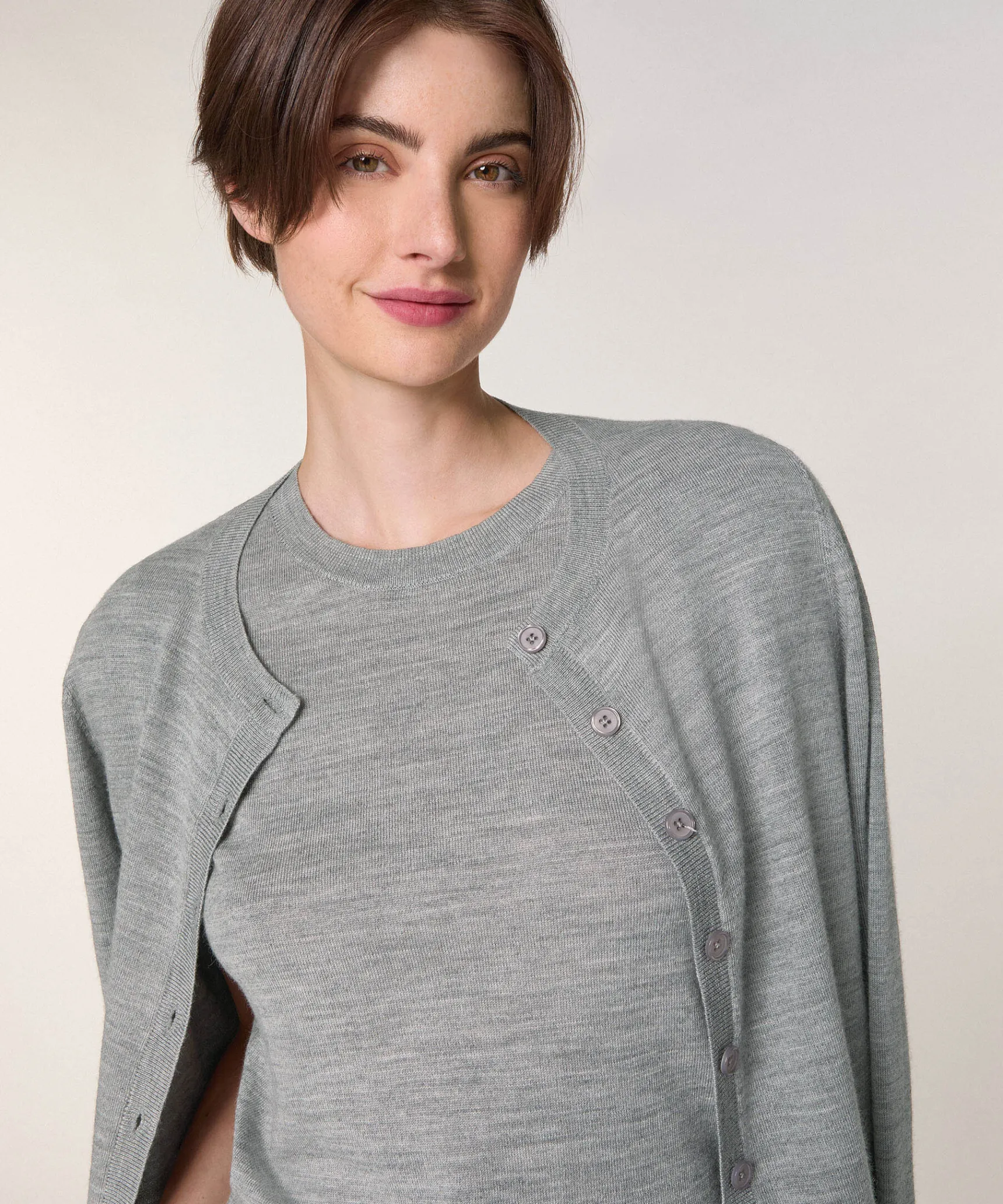 Clearance Rodier Twin-set en laine mérinos gris chiné