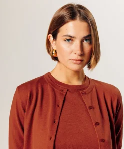 Online Rodier Twin-set en maille orange rouille
