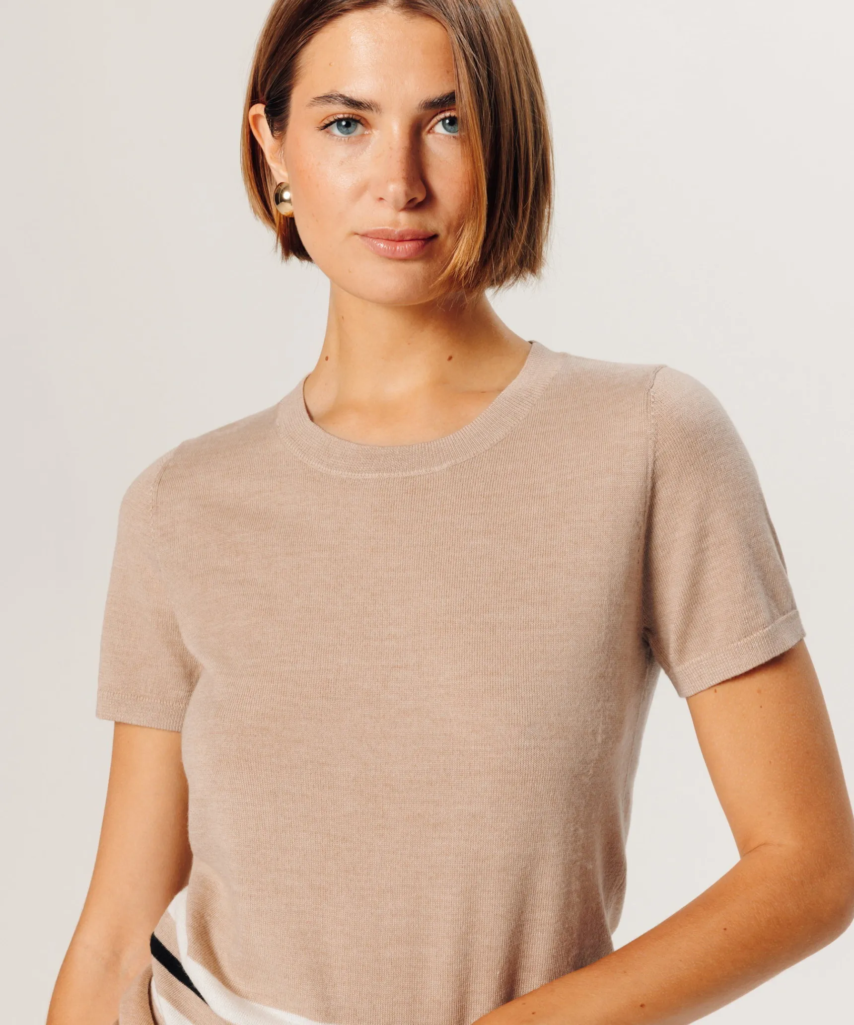 Online Rodier Twin-set rayé en laine mérinos beige ficelle