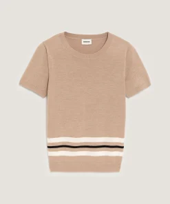 Online Rodier Twin-set rayé en laine mérinos beige ficelle