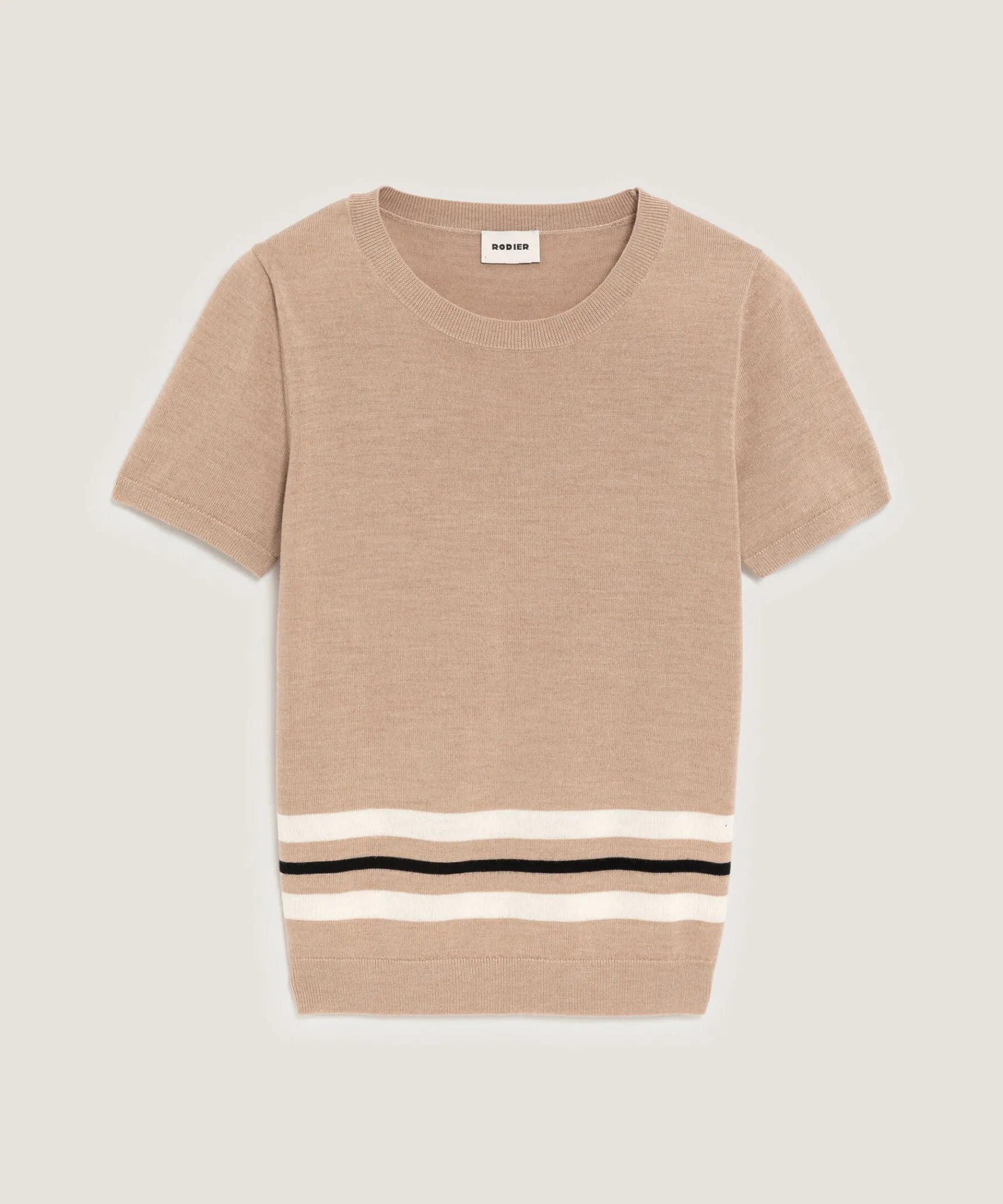 Online Rodier Twin-set rayé en laine mérinos beige ficelle