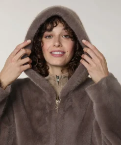 Sale Rodier Veste à capuche fausse fourrure marron taupe