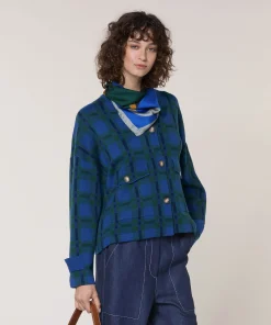 New Rodier Veste à carreaux en maille bleu