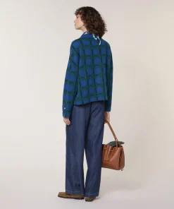 New Rodier Veste à carreaux en maille bleu