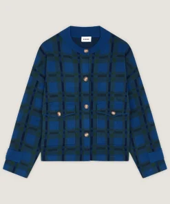 New Rodier Veste à carreaux en maille bleu