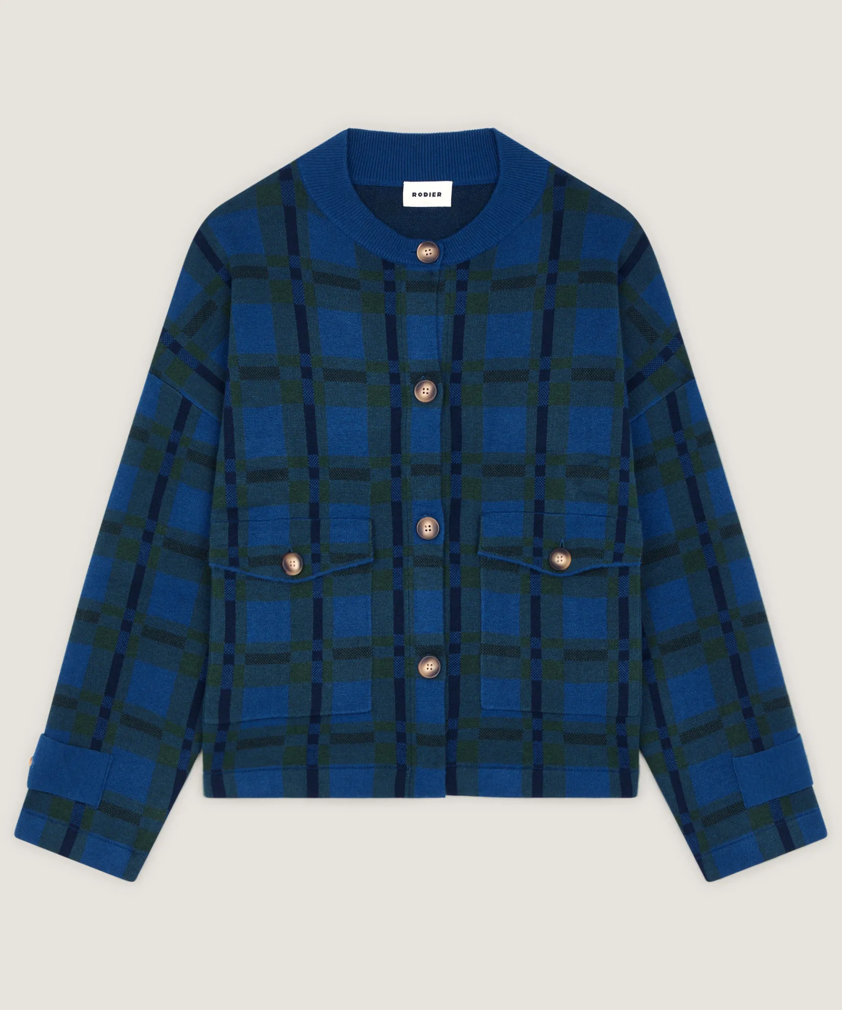 New Rodier Veste à carreaux en maille bleu