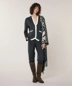 Online Rodier Veste bicolore en maille double face gris foncé