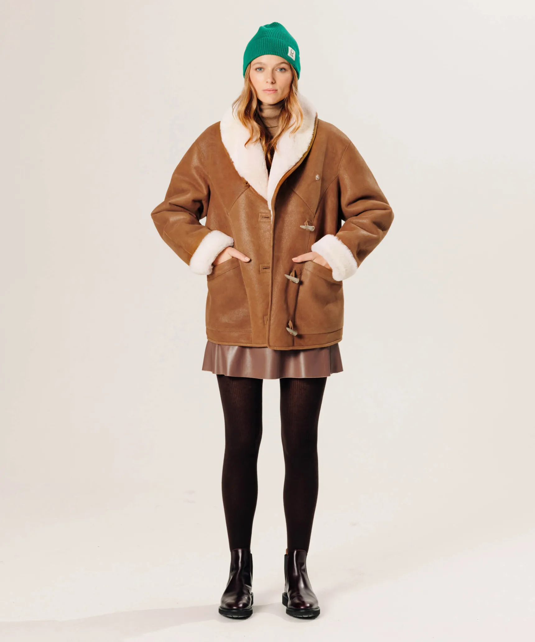 Online Rodier Veste canadienne en peau lainée marron camel