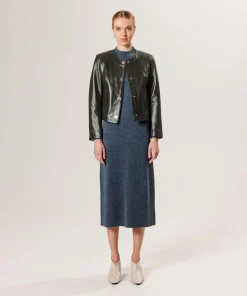 Best Rodier Veste courte en cuir vert olive