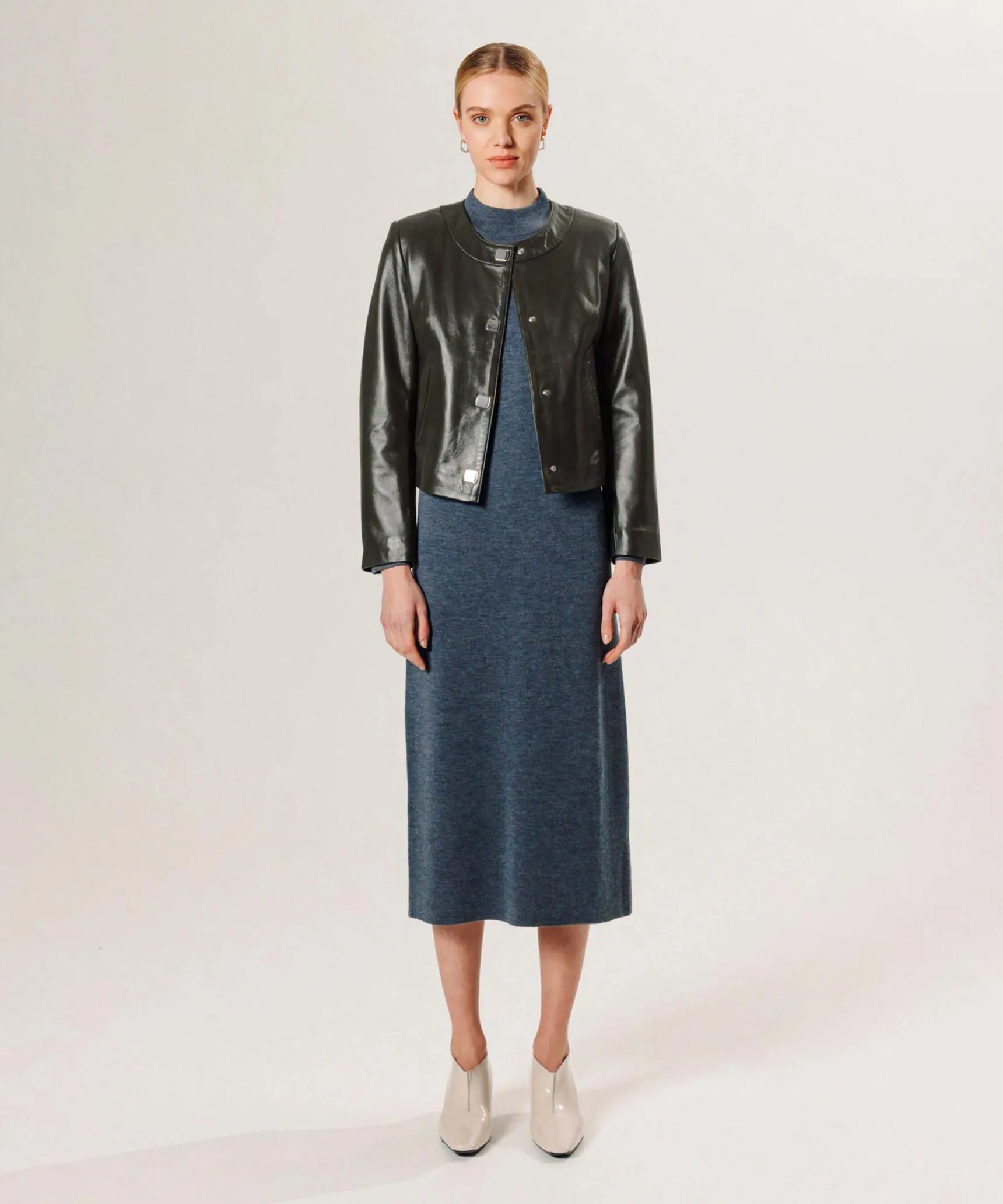 Best Rodier Veste courte en cuir vert olive