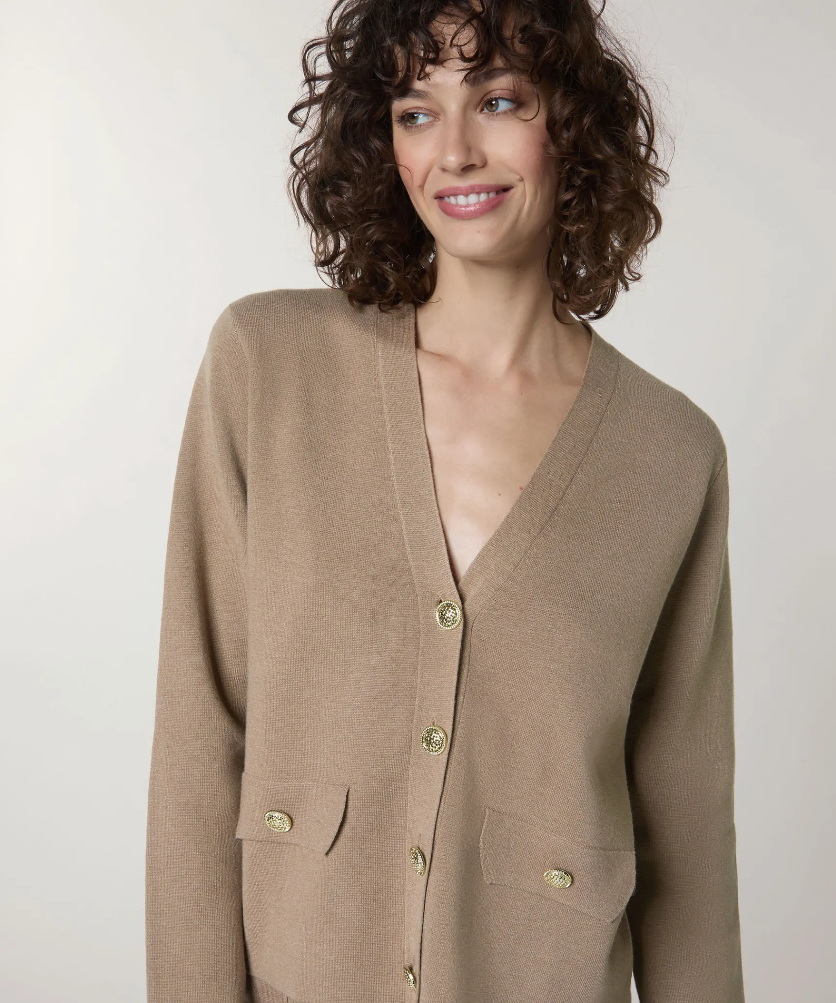 Best Rodier Veste courte en maille milano marron moka