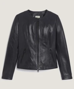 Online Rodier Veste courte zippée en cuir bleu nuit