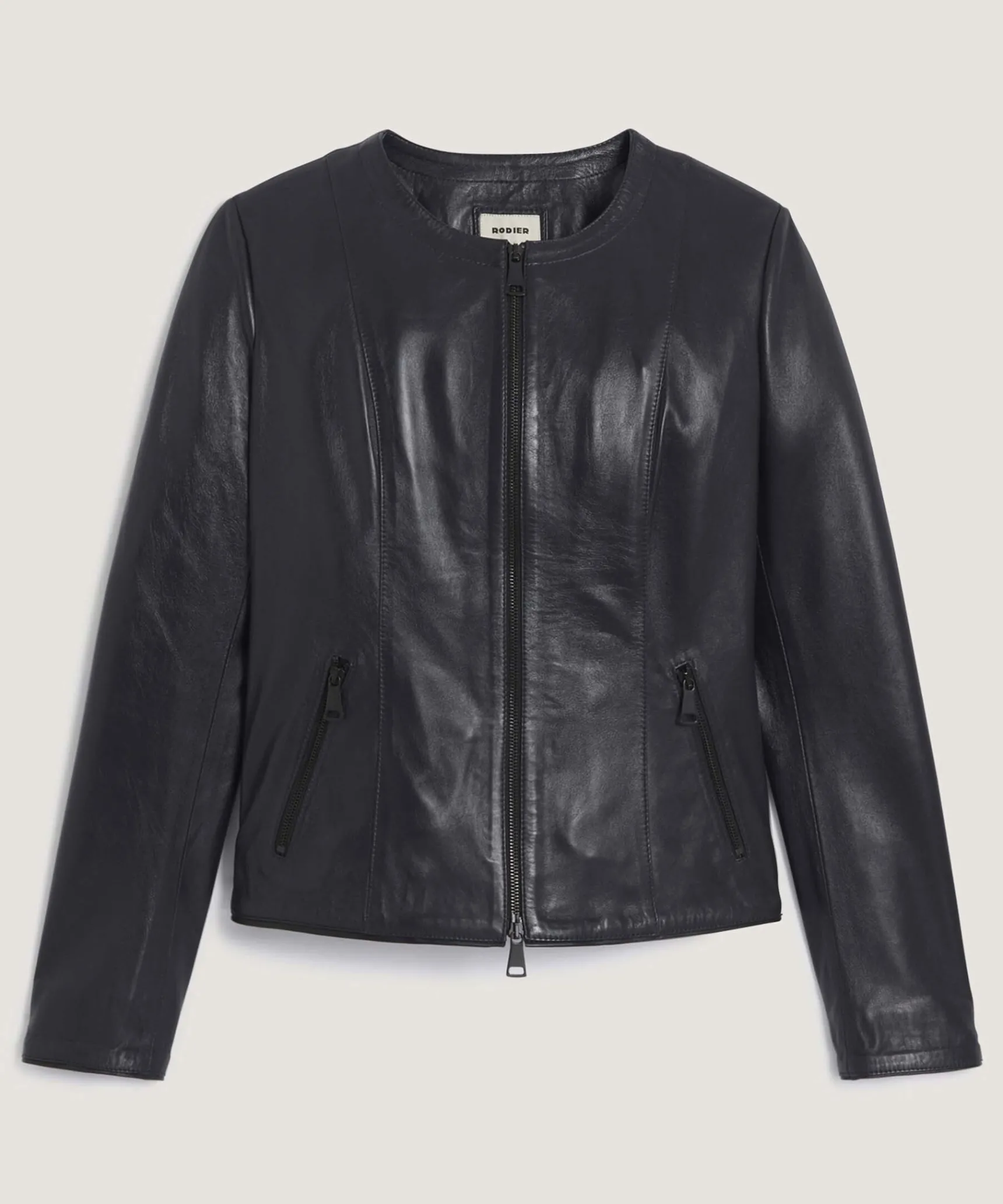 Online Rodier Veste courte zippée en cuir bleu nuit
