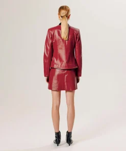 Sale Rodier Veste courte zippée en cuir rouge rubis