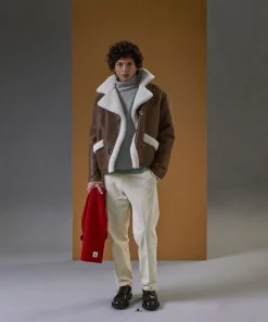 Sale Rodier Veste croisée en peau lainée homme marron