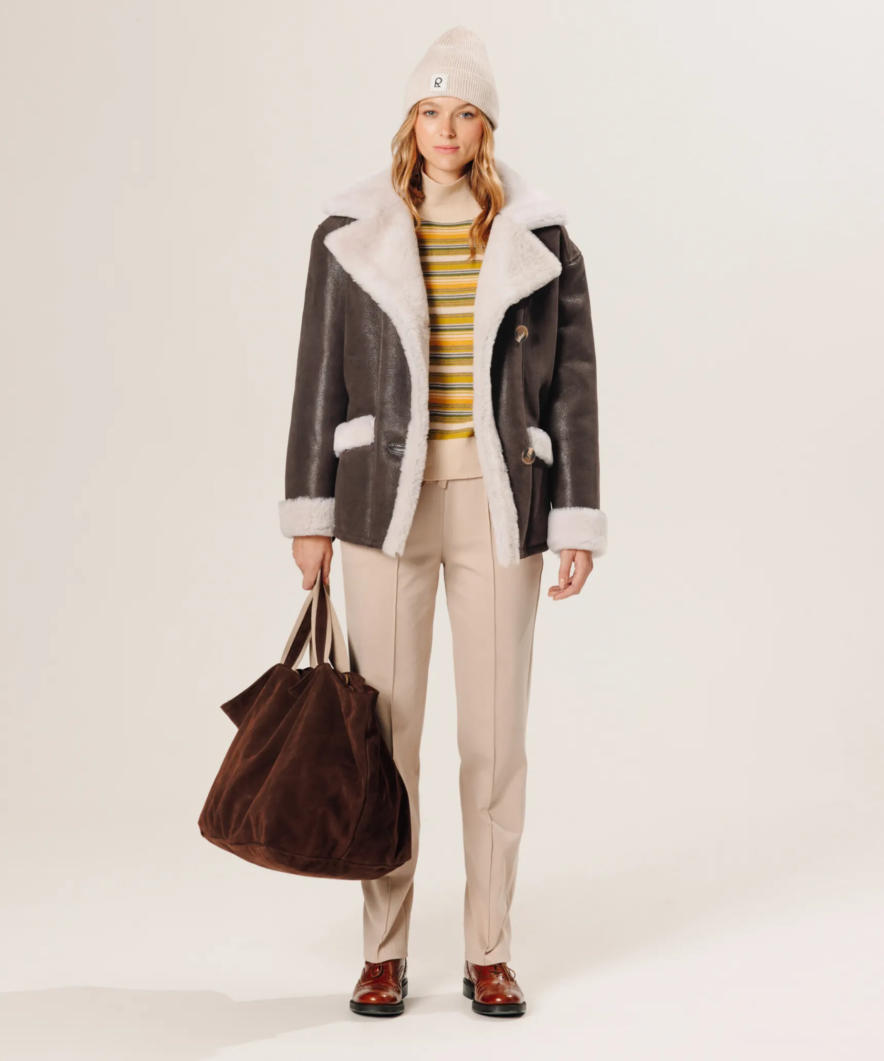 Sale Rodier Veste croisée en peau lainée marron
