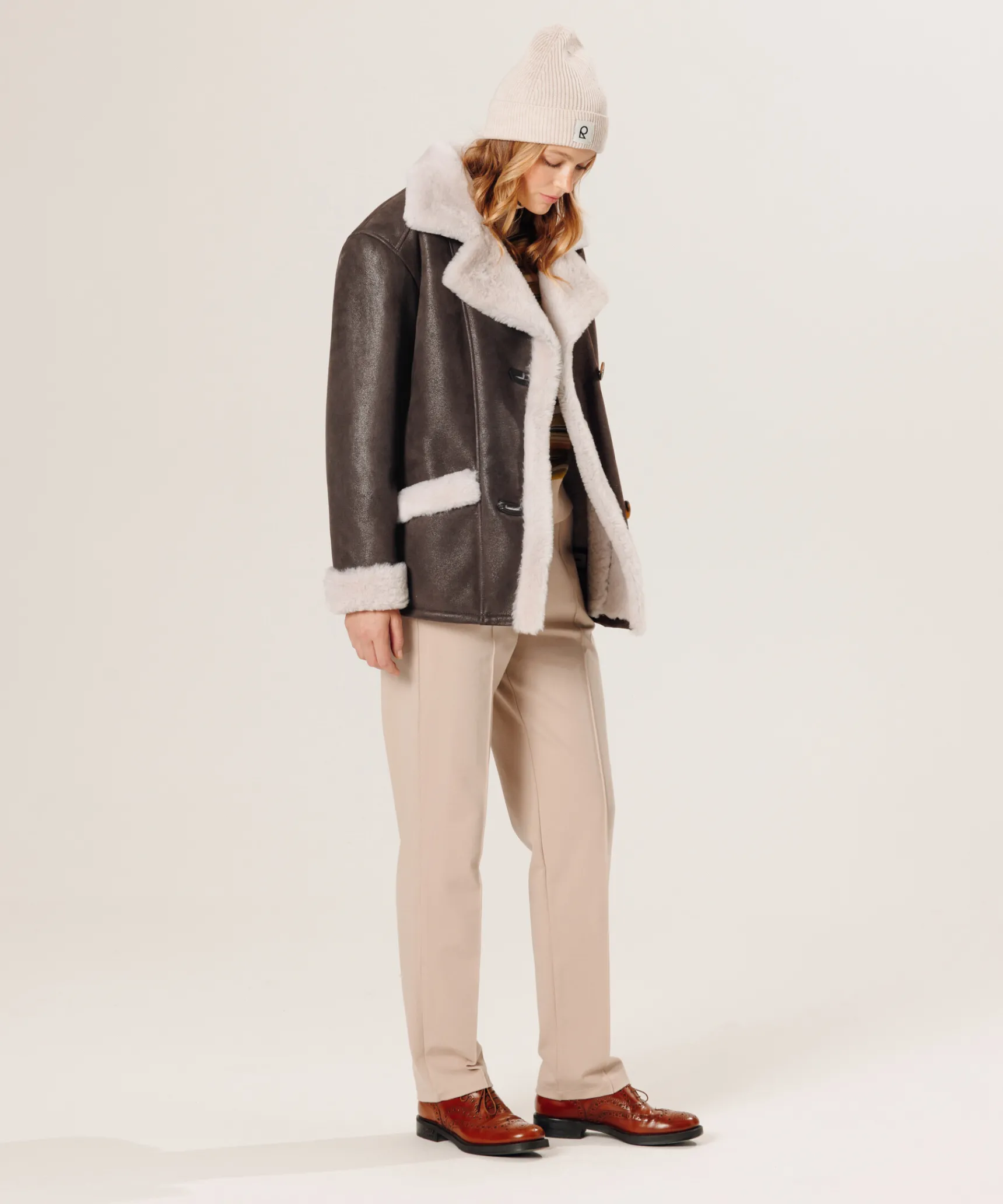 Sale Rodier Veste croisée en peau lainée marron