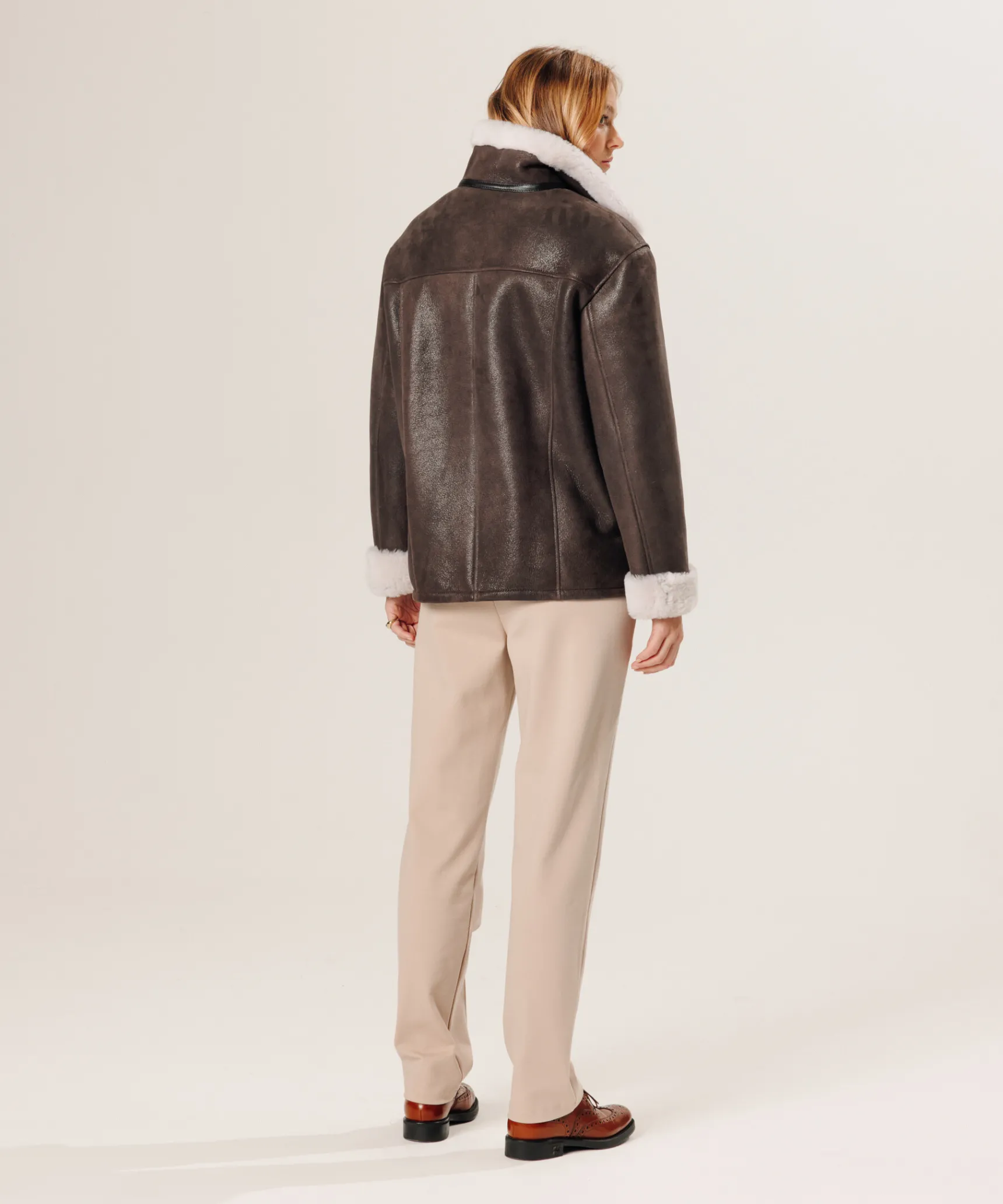 Sale Rodier Veste croisée en peau lainée marron