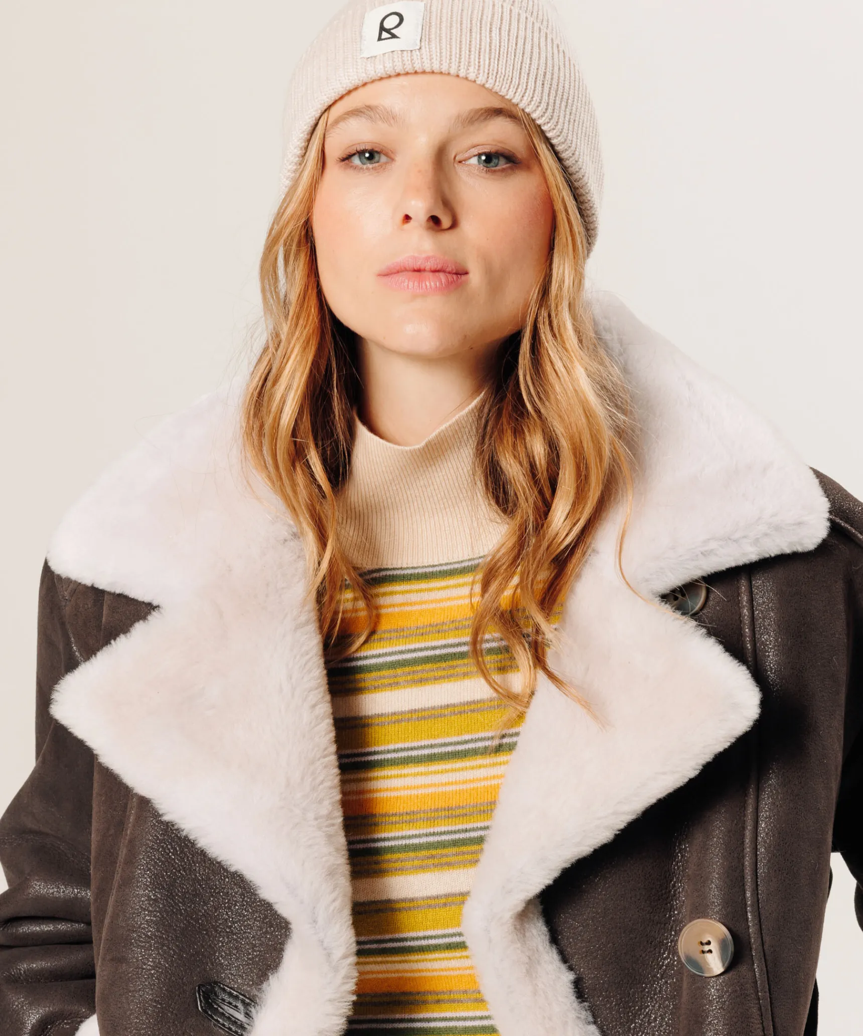 Sale Rodier Veste croisée en peau lainée marron