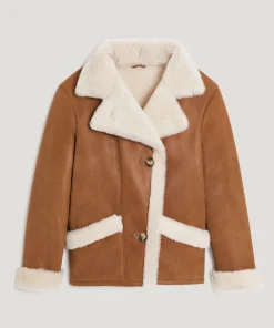 Online Rodier Veste croisée en peau lainée beige camel