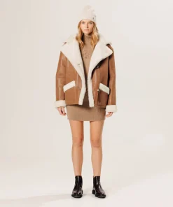Online Rodier Veste croisée en peau lainée beige camel