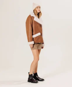 Online Rodier Veste croisée en peau lainée beige camel