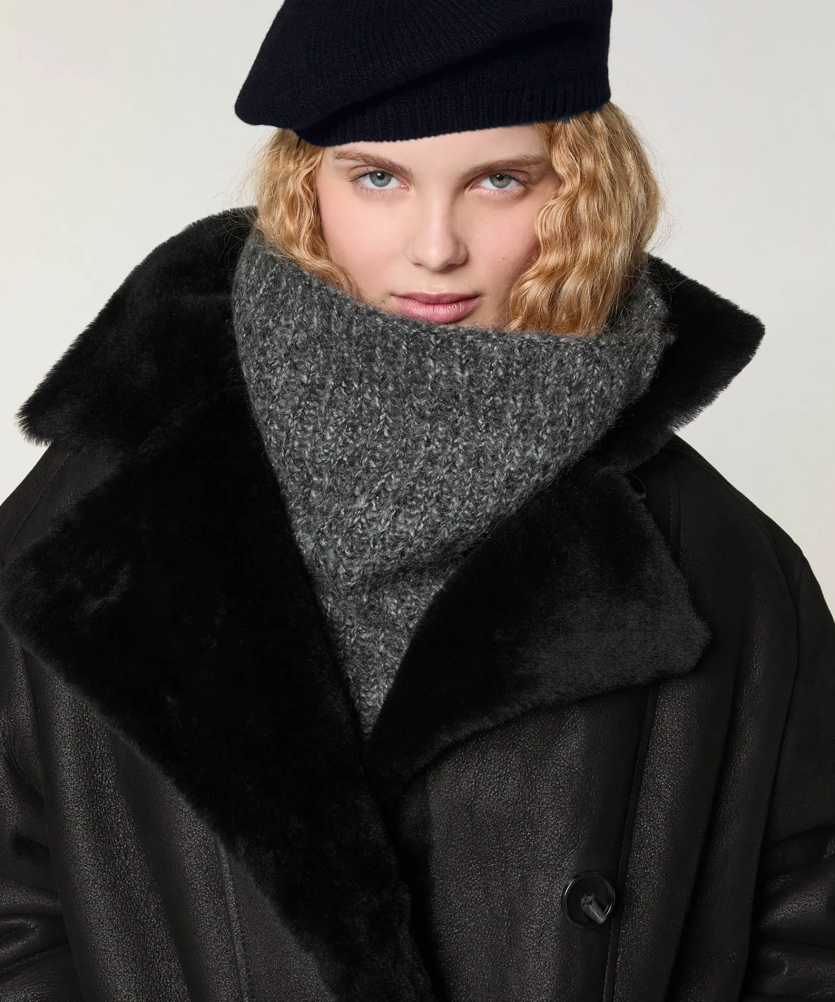 Clearance Rodier Veste croisée en peau lainée noir