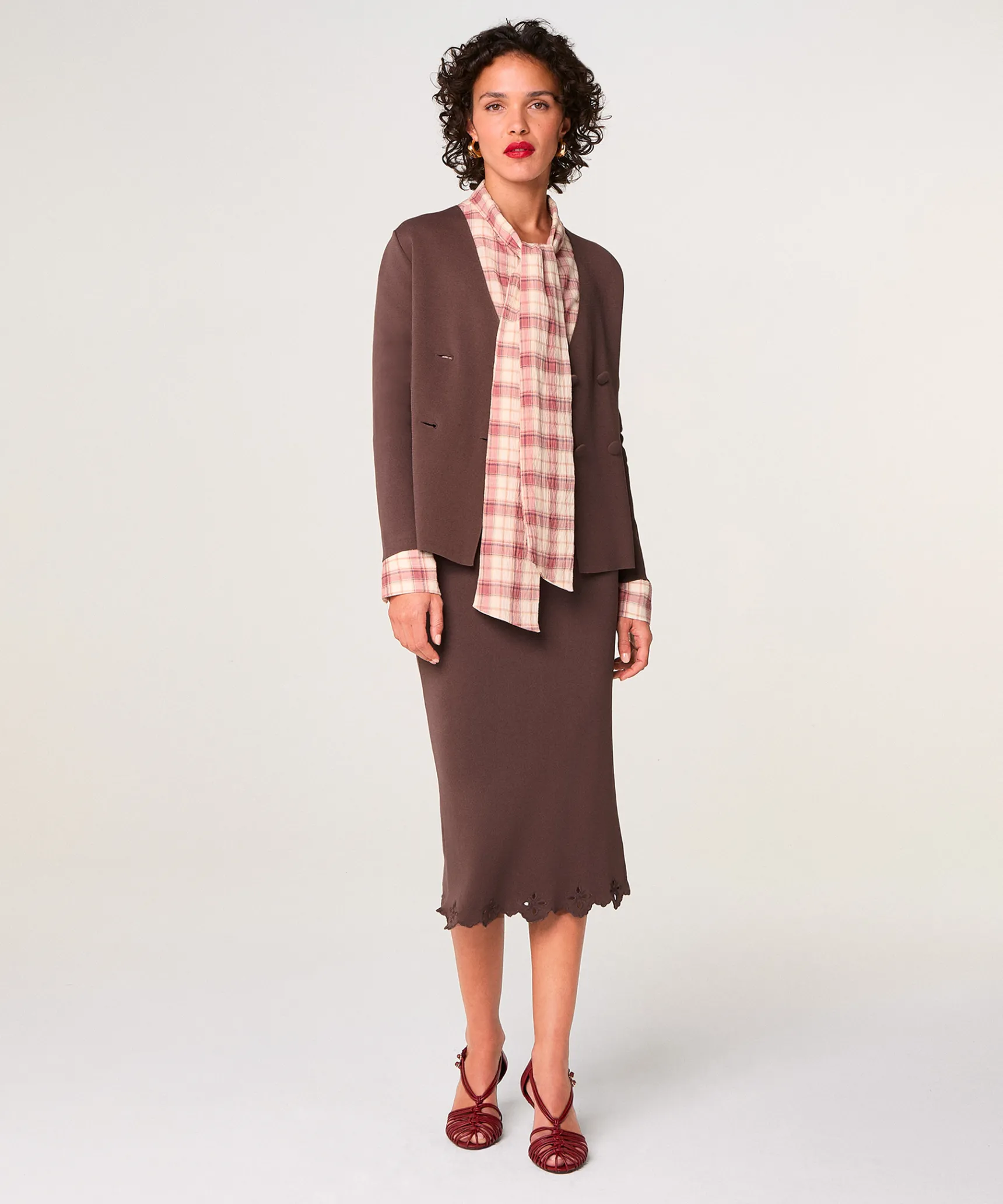 Best Rodier Veste en maille croisée marron écorce