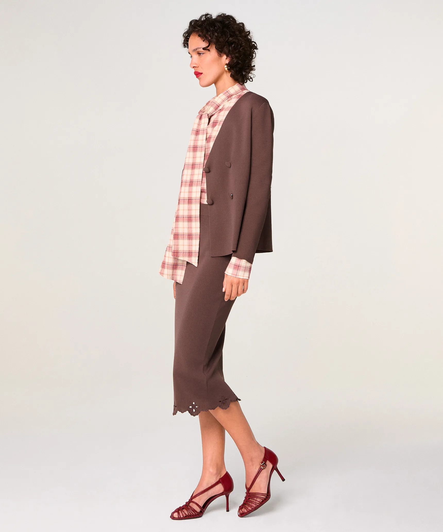 Best Rodier Veste en maille croisée marron écorce