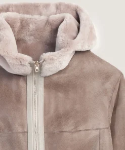 Rodier Veste reversible en peau lainée marron taupe