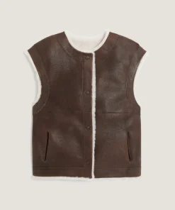 Clearance Rodier Veste sans manches réversible en peau lainée marron