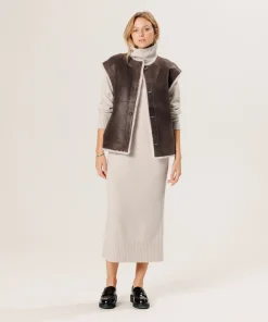 Clearance Rodier Veste sans manches réversible en peau lainée marron