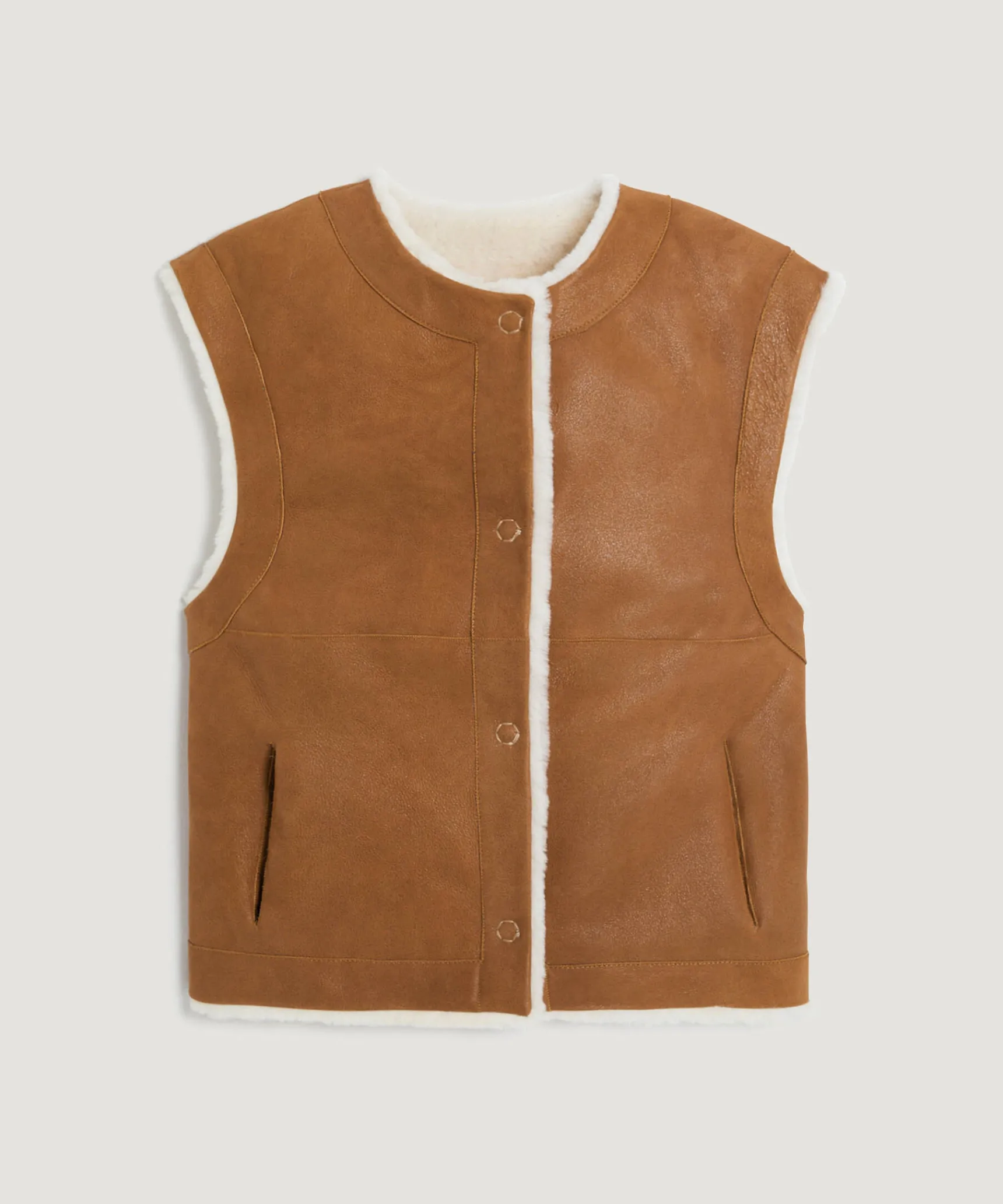 Outlet Rodier Veste sans manches réversible en peau lainée marron camel